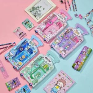 Stationery Set for Kids, 6-in-1 Cartoon School Items, Pencils, Clutch Pencil, Refills, Eraser, Sharpener, Diary (Stationary Set - Summer)