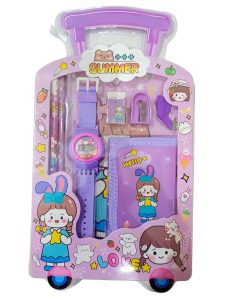 Stationery Set for Kids, 6-in-1 Cartoon School Items, Pencils, Clutch Pencil, Refills, Eraser, Sharpener, Diary (Stationary Set - Summer)